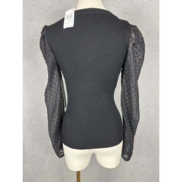 Madden Girl Juniors' Ribbed Sweater Sheer Dotted Mesh Sleeves Black Medium NWT's - Picture 4 of 8